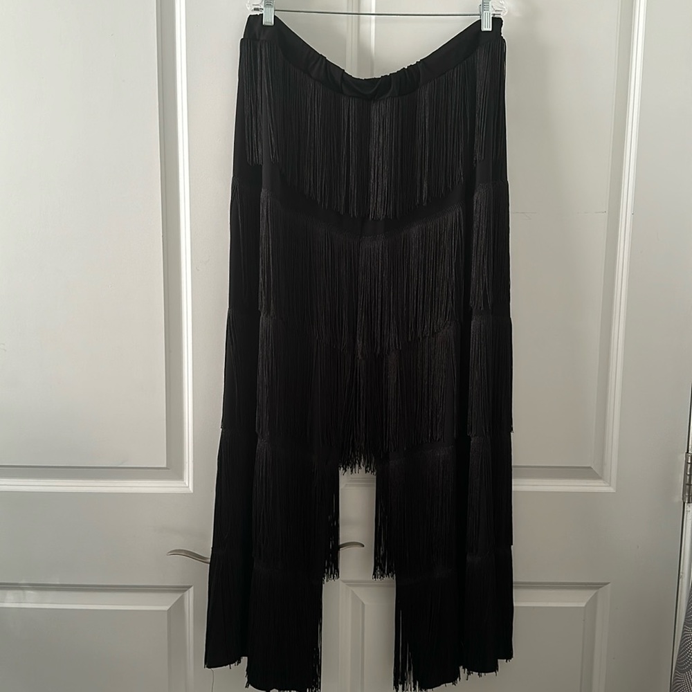 ELOQUII FRINGE PANTS BLACK WIDE LEG ANKLE LENGTH